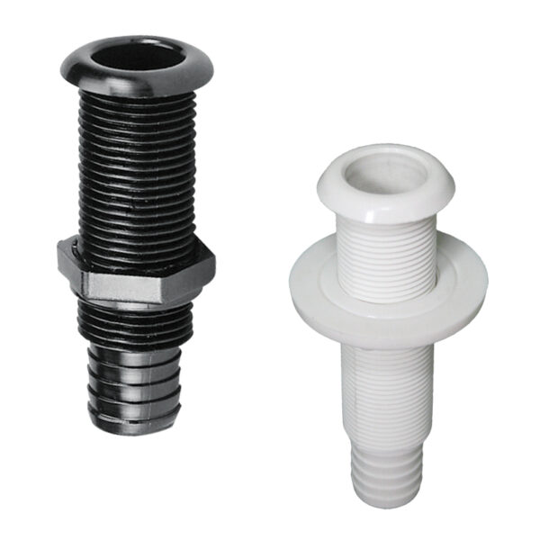 THRU-HULLS THREADED WITH STANDARD FLANGE AND HOSE BARB